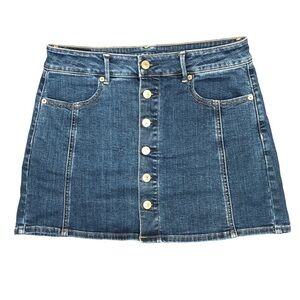 American Eagle Super Stretch denim jean mini skirt button front blue 4